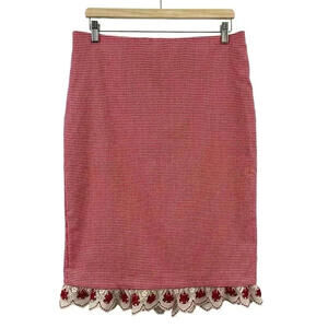 New York & Company Country Red Gingham Crochet Trim Fully Lined Skirt Size L